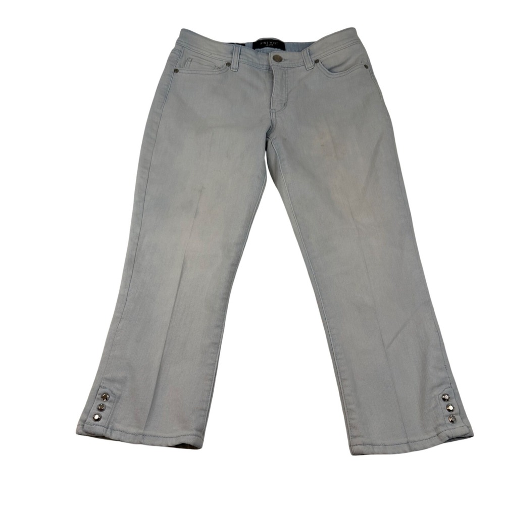 Nine West Jeans Womens‎ 6 Light Wash Embroidered Rhinestone Capri Denim Pants